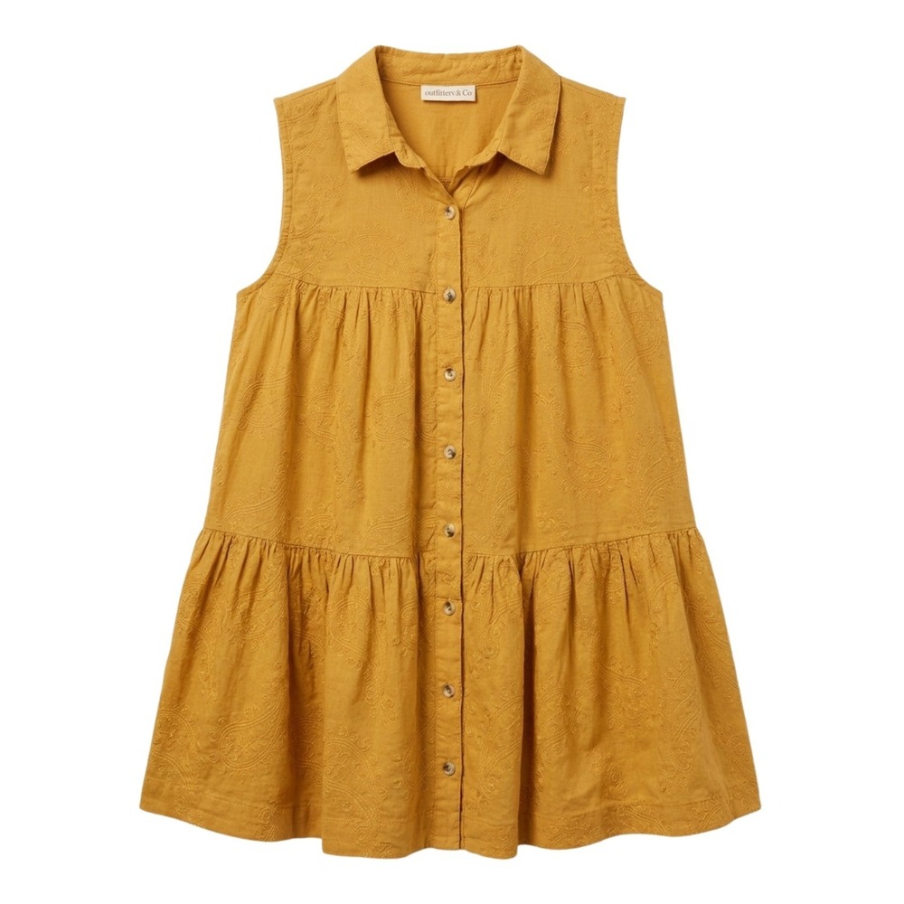 Bombay Paisley Mustard Yellow  Embroidered Tiered Top XXS